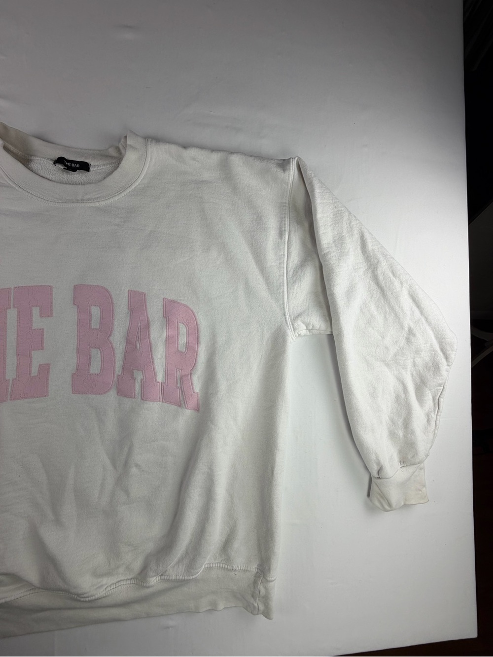 The Bar Varsity White Crewneck Oversized Sweatshirt with Pink Logo - Large - Picture 6 of 15